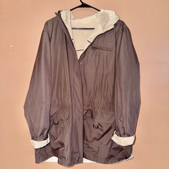 Women's Full Zip Brown Fleece Lined Hooded Outerwear Jacket - Size Large - Picture 4 of 6